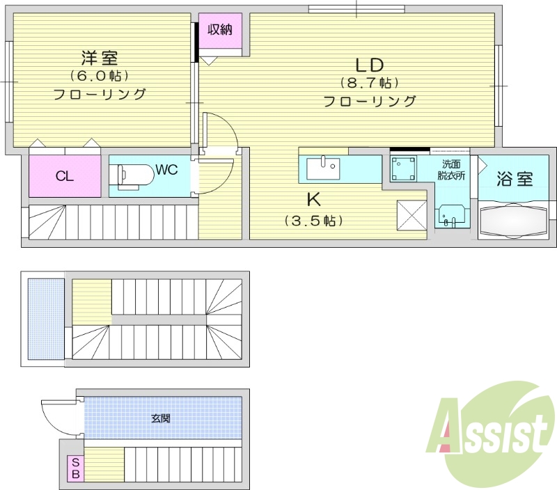 1K、追い焚き機能、浴室乾燥、エアコン、バルコニー