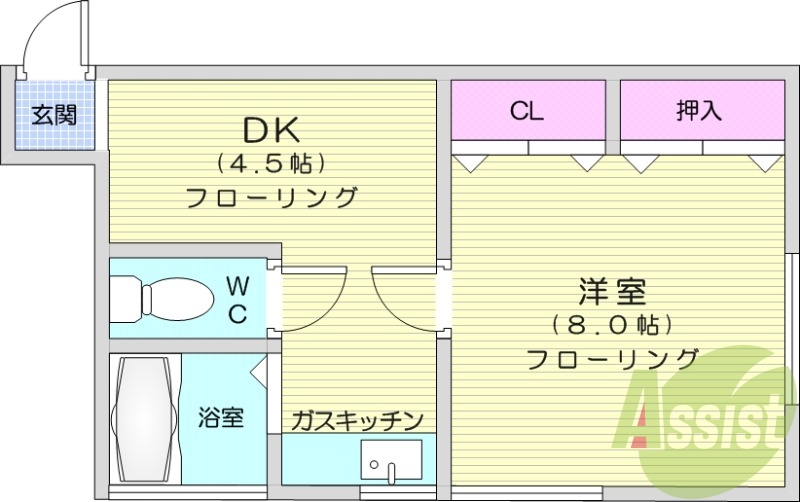 1DK、フローリング、エアコン、クローゼット