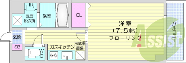 １K、バストイレ別、独立洗面台、エアコン