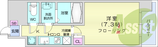 1K、オートロック、バストイレ別、モニター付きインターホン