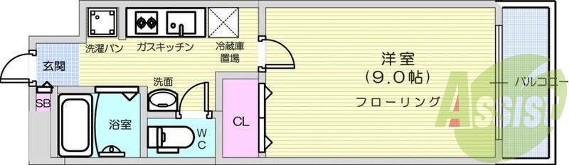 1K、エアコン、バルコニー、クローゼット、フローリング