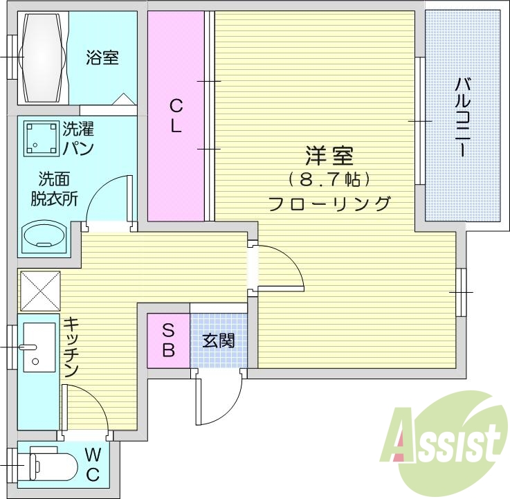 1K、温水洗浄便座、洗面化粧台、モニター付インターホン