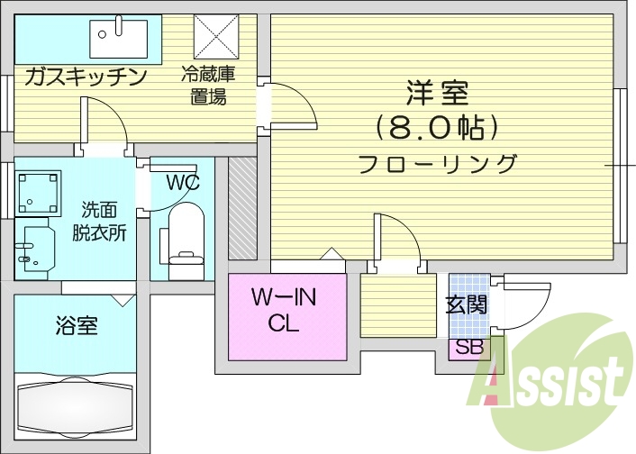 1K、モニター付きインターホン、ウォークインクローゼット