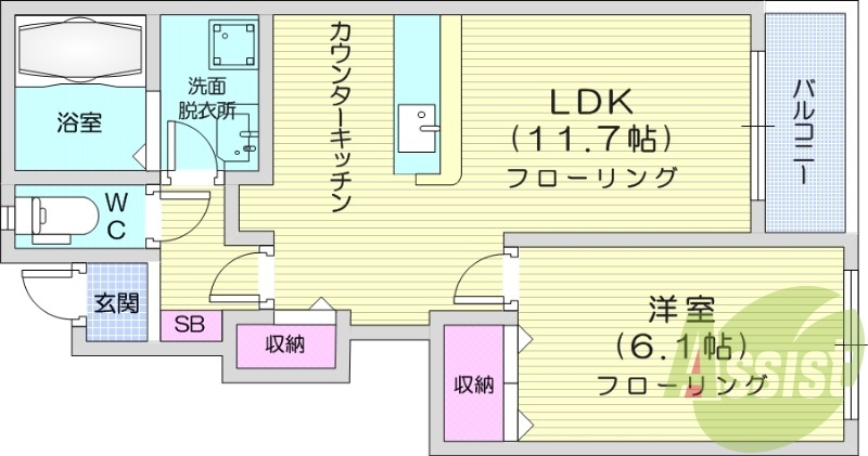 1LDK、エアコン、室内洗濯機置き場、トイレ浴室別、収納