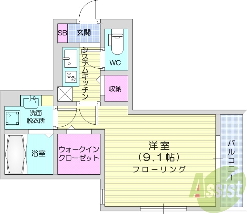 1K、都市ガス、追い焚き、宅配ボックス、オートロック