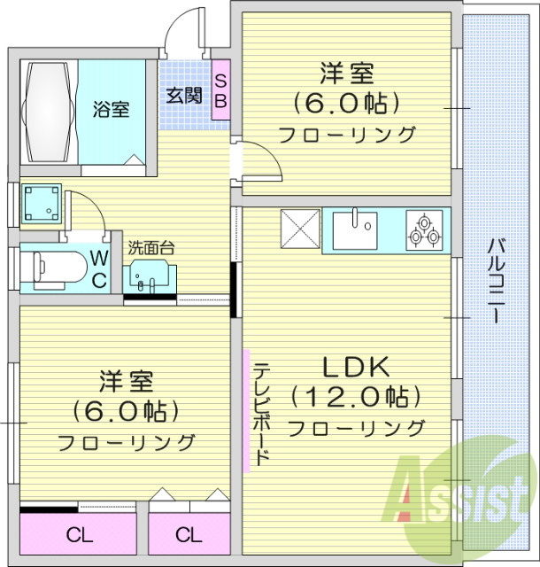 2LDK、ペット相談可、独立洗面台、システムキッチン