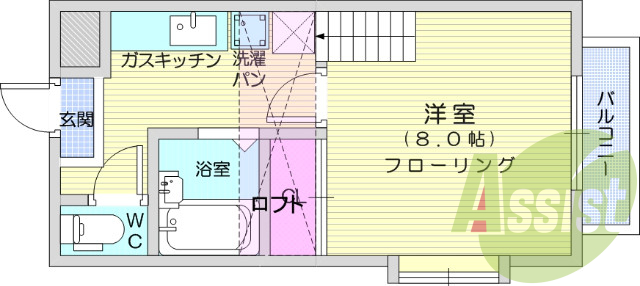 1K、エアコン、室内洗濯機置場、トイレ浴室別、収納