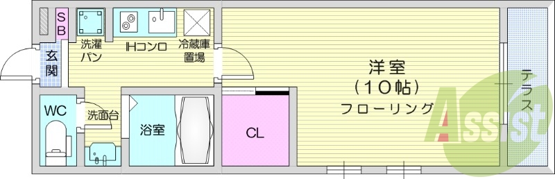 １K、洋室10帖、エアコン、バイク置場あり、ペット相談可