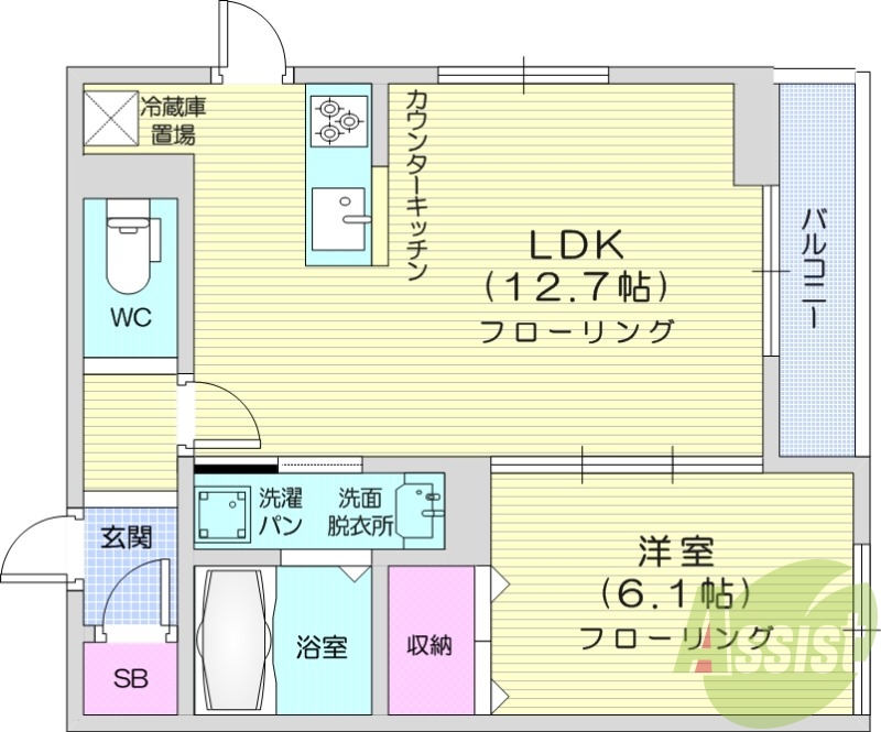 1LDK、バルコニー、インターネット対応