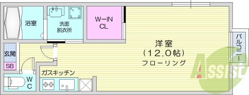 1R、ウォークインクローゼット付き、インターネット無料