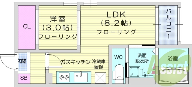 １LDK、室内洗濯機置場、浴室乾燥機、オートロック