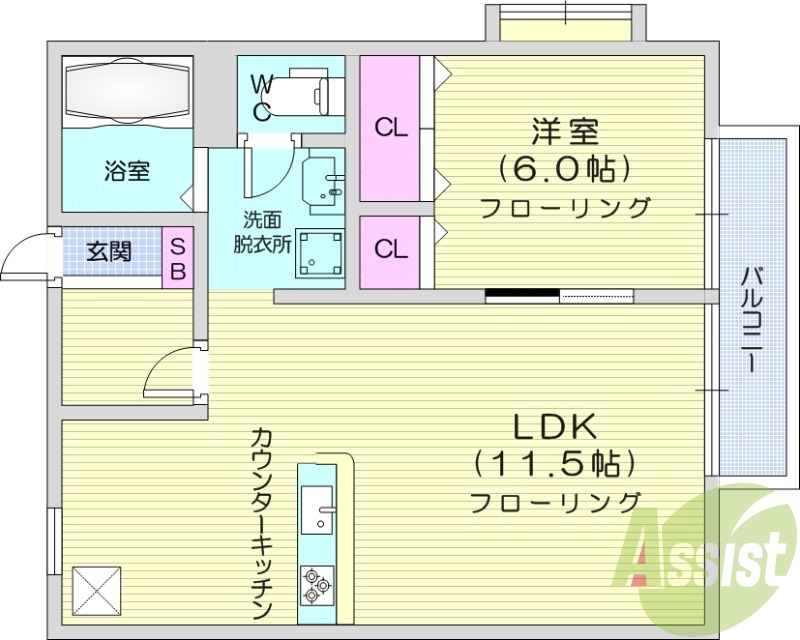 1LDK、インターネット無料、モニター付きインターホン