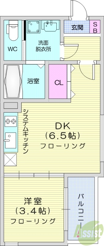 1DK　2名入居可能　浴室乾燥機　インターネット無料