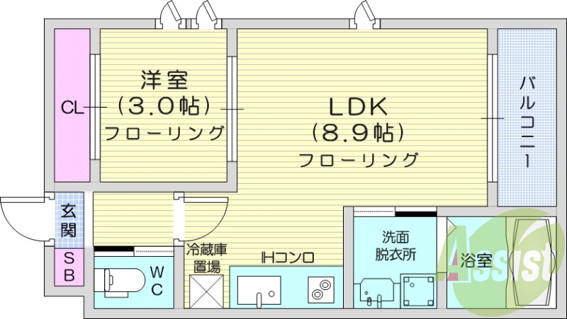 1LDK、オートロック、宅配ボックス、ネット無料