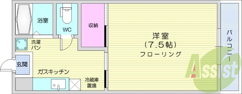 1K、バストイレ別、モニター付インターホン、温水洗浄便座
