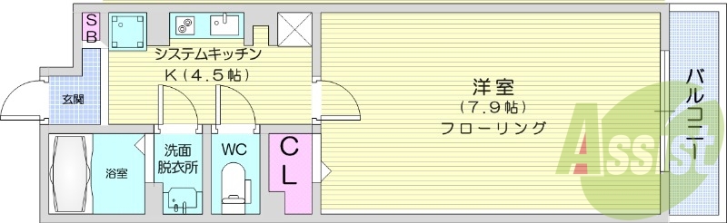 1K、エアコン、システムキッチン、シューズボックス