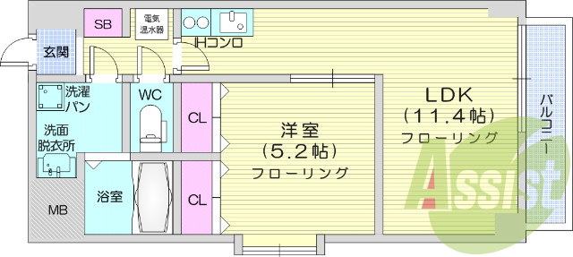 1LDK　オートロック、浴室乾燥機、エアコン