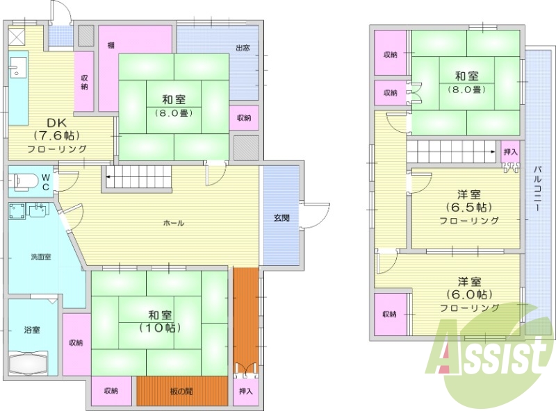 5DK、独立洗面台、駐車場2台無料、倉庫付