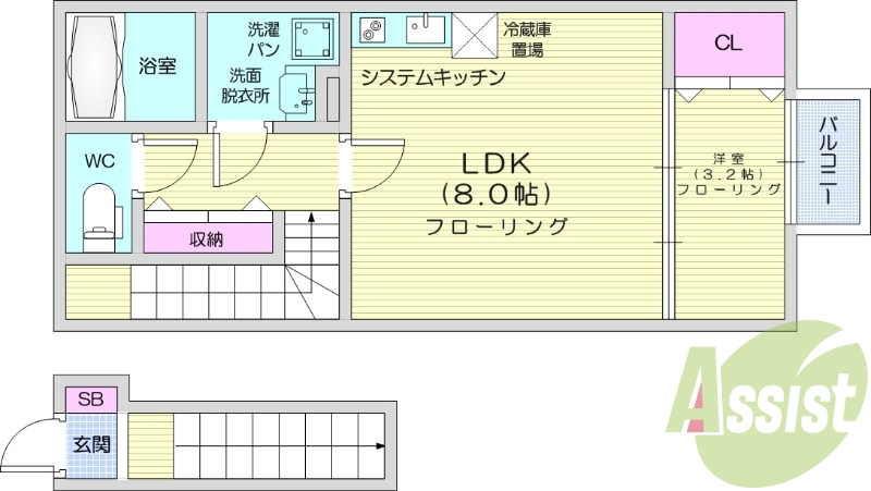 1LDK、ペット可能、IH、ネット無料、追い焚き、浴室乾燥