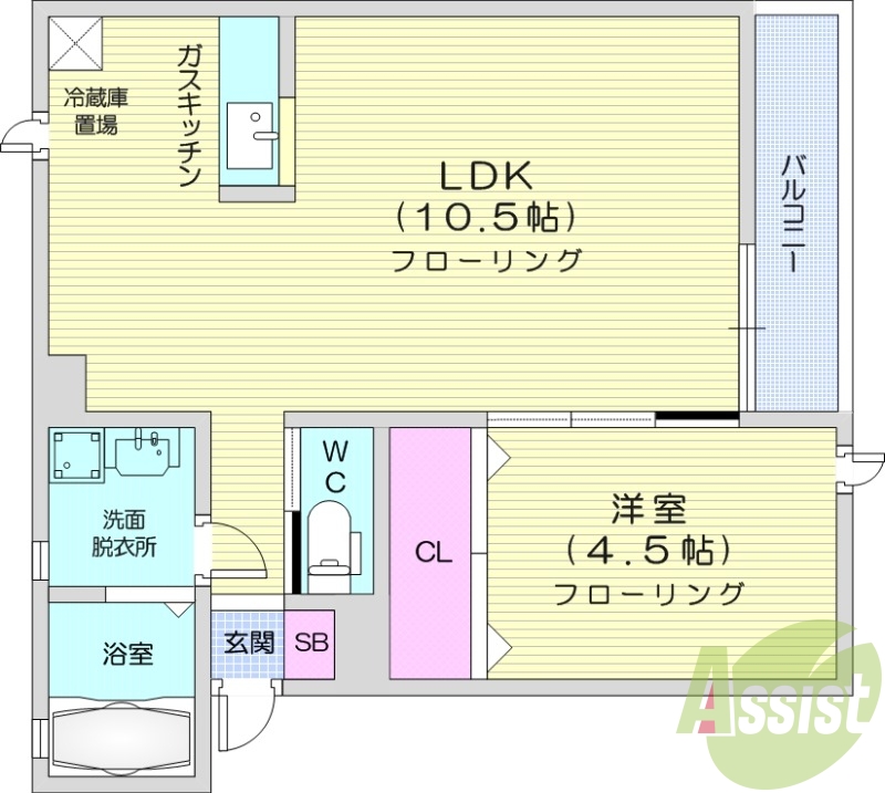 1LDK、南向き開口部、浴室乾燥機付き、インターネット無料。