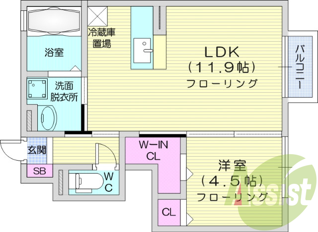 1LDK、ネット無料、浴室換気乾燥機、洗髪洗面化粧台