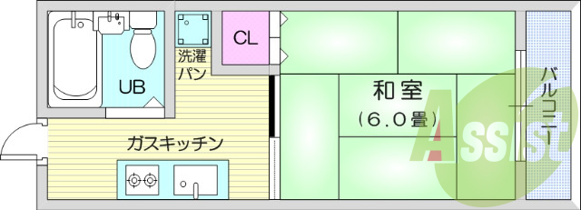 １K、和室6帖、駅徒歩10分以内、エアコン、室内洗濯機置場