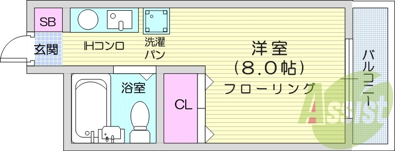 1R、南向き、インターネット無料、エアコン、照明器具