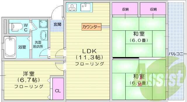 ３ＬＤＫ・エアコン・独立洗面・インターホン