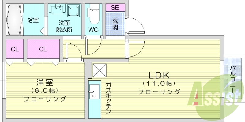 1LDK、追い炊き機能、バルコニー、先発洗面化粧台、収納