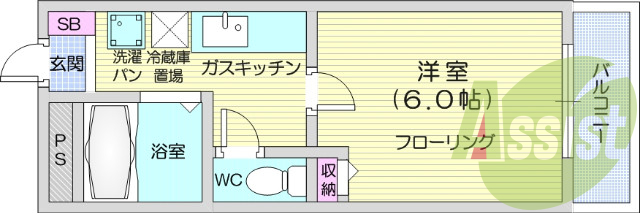 1K、エアコン、モニターホン、都市ガス物件