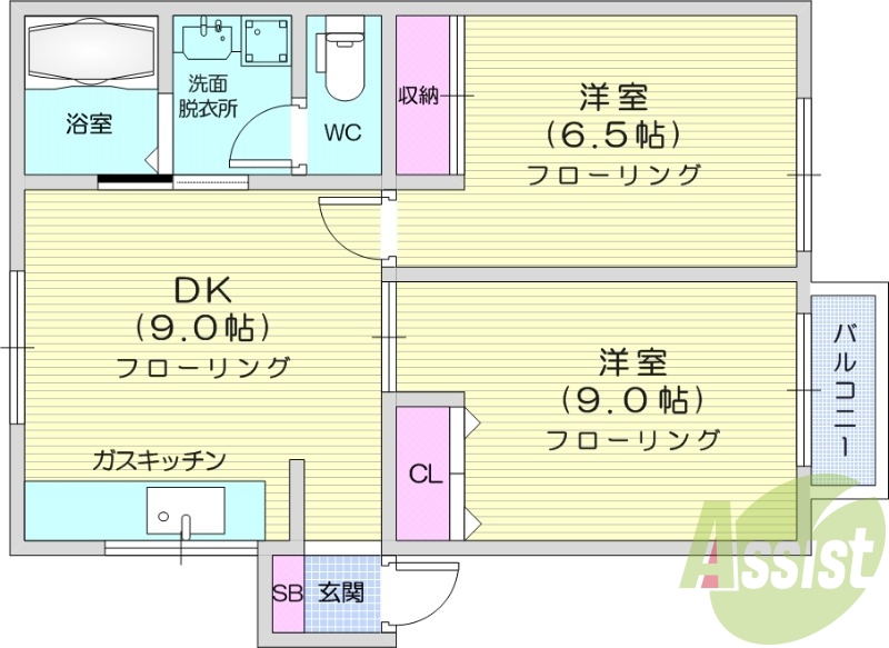 2DK、追い焚き、温水洗浄便座、南向き、都市ガス
