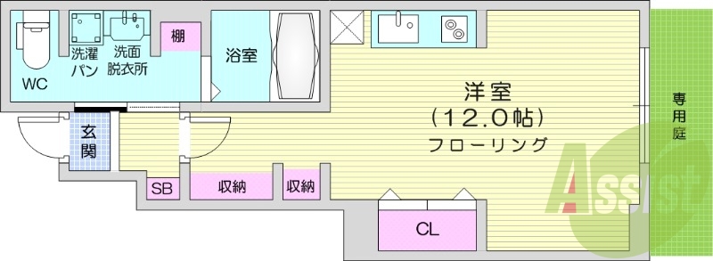 1R、宅配ボックス、追い焚き、浴室乾燥、ペット相談可