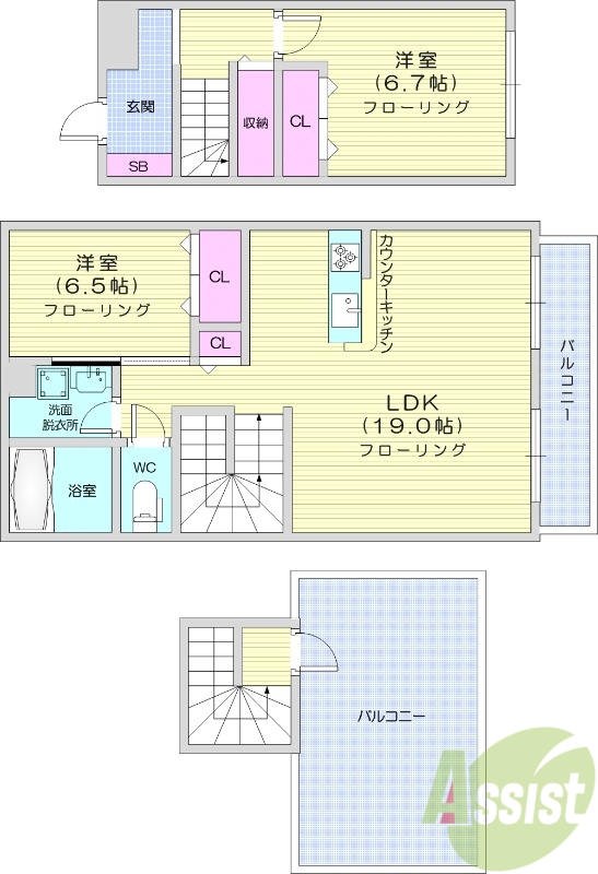 ２LDK、都市ガス、エアコンメゾネット、オートロック
