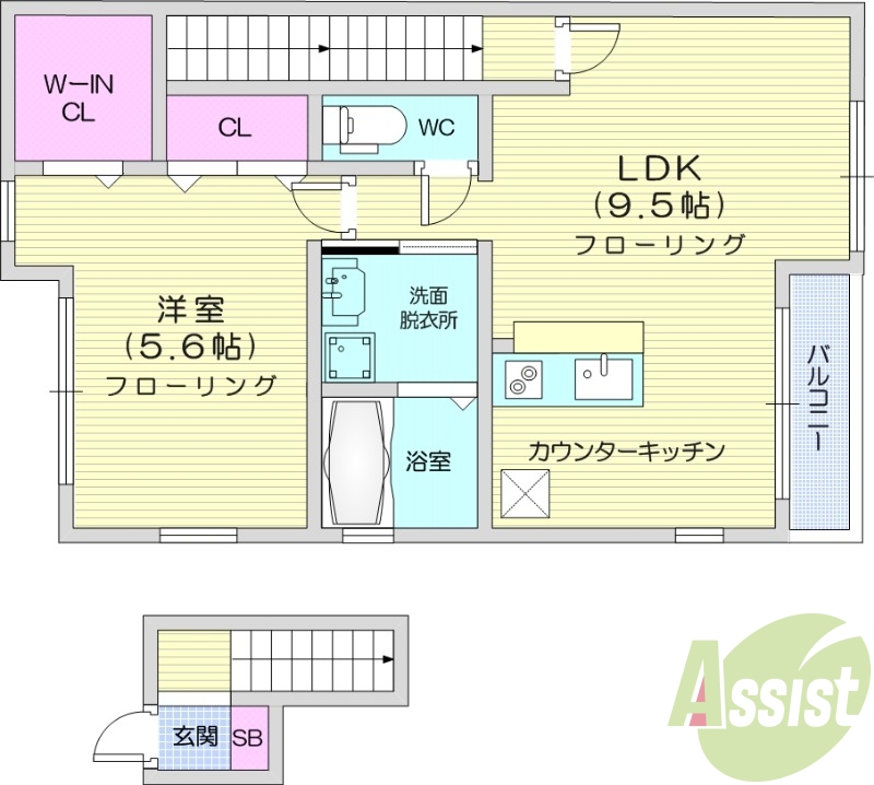 1LDK、ウォークインクローゼット、エアコン全室