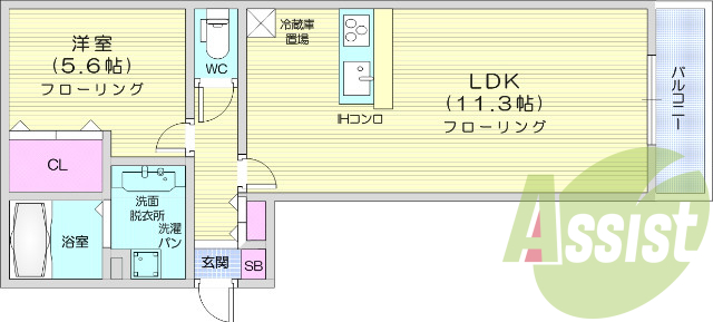 1LDK、IHクッキングヒーター、カードキー