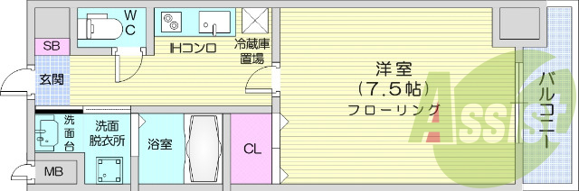 １K、オートロック、CS、BS、システムキッチン