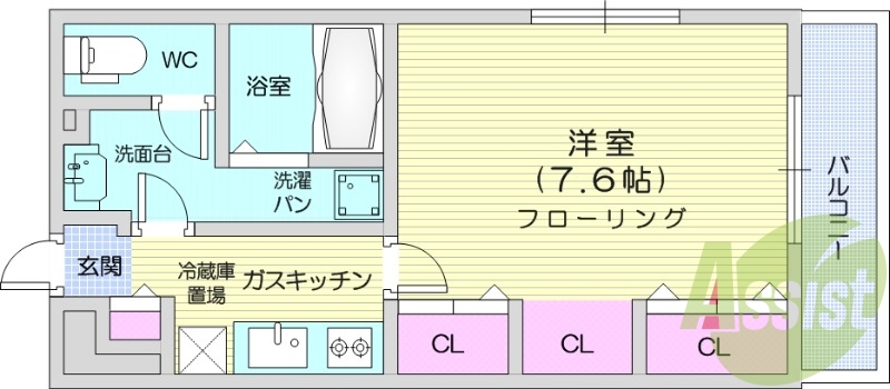 1K、浴室乾燥、独立洗面台、シャッター、IHコンロ