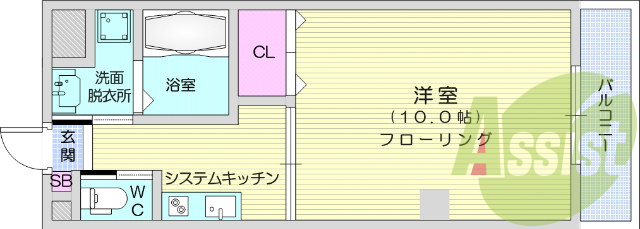 1K、シャンプードレッサー、都市ガス、二口IHコンロ
