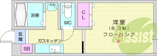 1K、フローリング、エアコン、クローゼット