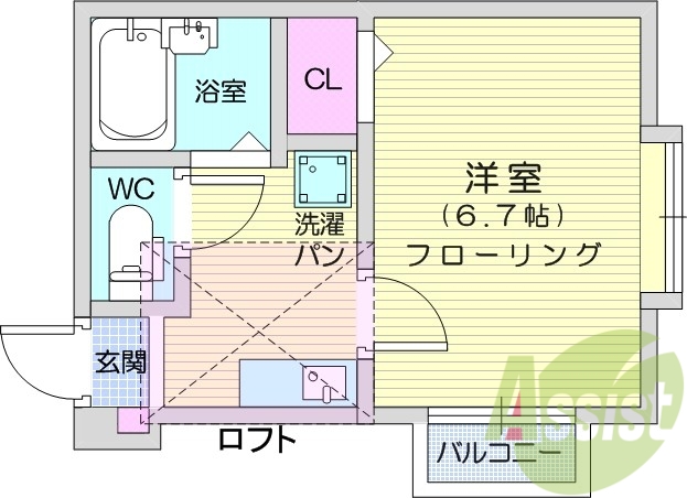 1K、ロフト付き、バストイレ別、モニターホン