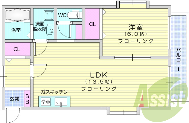 1LDK・バス、トイレ別・角部屋・追い焚き機能