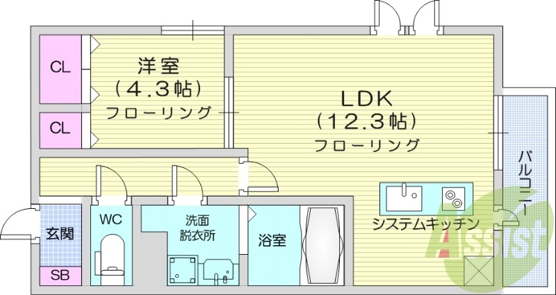 １LDK、アイランドキッチン、ネット無料、ペット飼育可