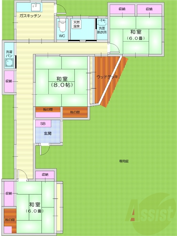 3DK、ペット飼育可能、全部屋エアコン付き。