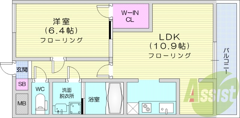１LDK、エアコン、家具家電設置可、ウォークインクローゼット