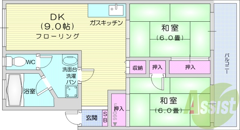 ３K、追い焚き機能、バストイレ別、独立洗面台