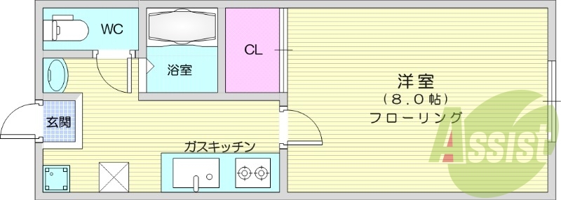 1K、エアコン、フローリング、独立洗面台、シューズボックス