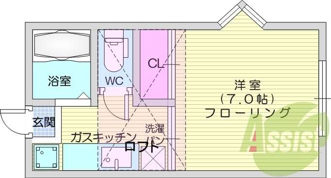 1K、ロフト、フローリング、キッチン