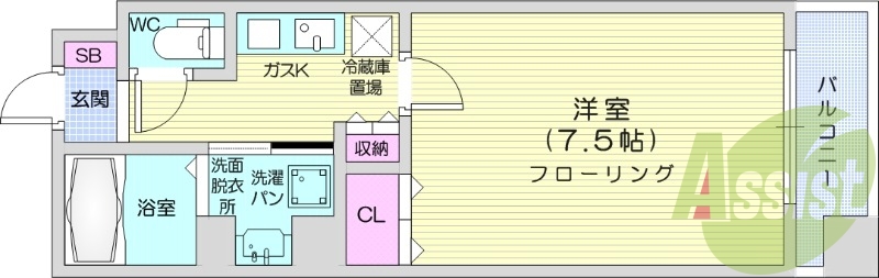 1K、角部屋、追い焚き機能付き、浴室乾燥付き