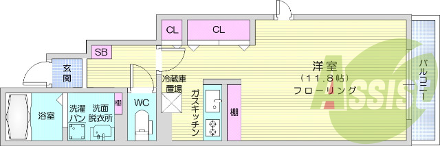 1k、フローリング、浴室乾燥機、温水洗浄便座