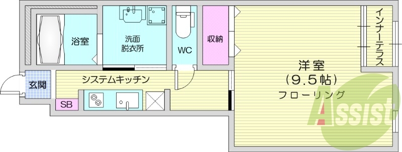 1K、インターネット無料、ペット飼育可、宅配ボックス